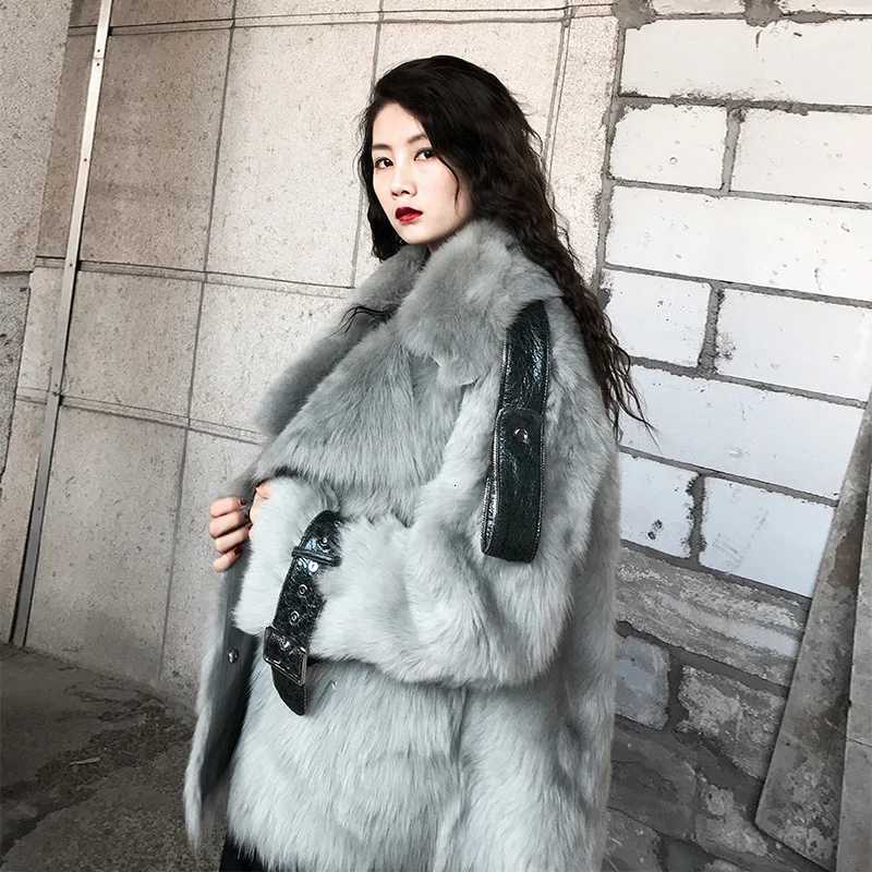 LANMREM новинка 2019 зимнее женское однотонное меховое пальто с отворотом свободное