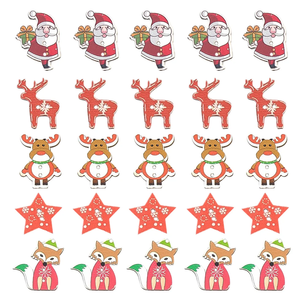 

50 Pcs 1 Bag Christmas Fasteners Wooden DIY Adornments Adorable Cloth Buttons