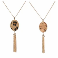 zwpon gold cork oval tassel necklace for women fashion animal print leopard oval necklace jewelry wholesale