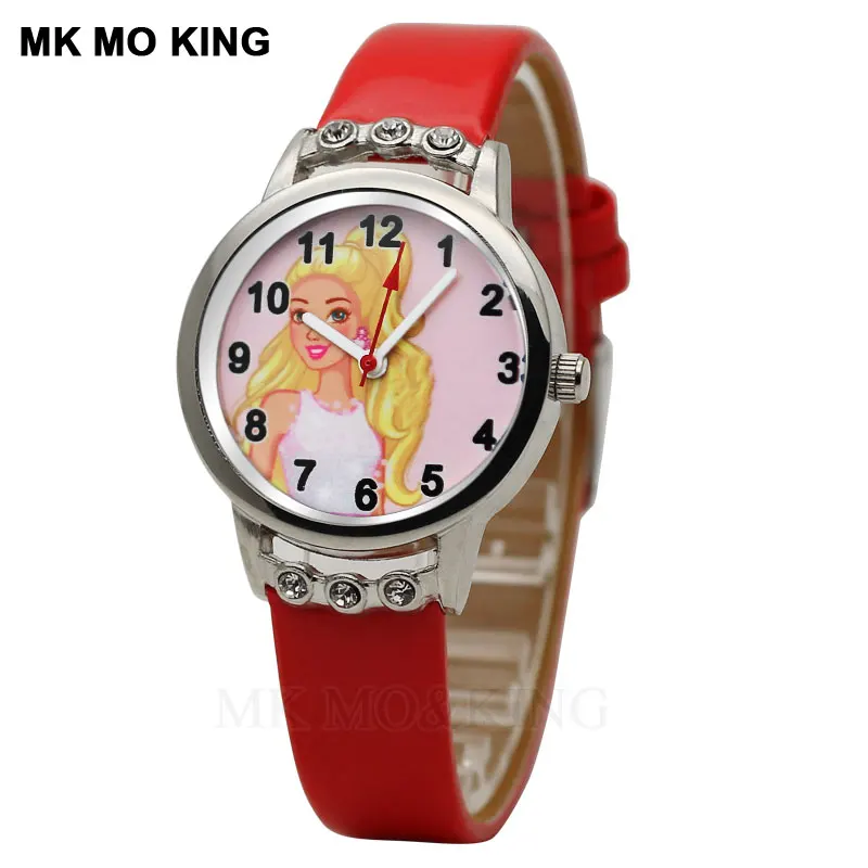 Розовые детские часы с кожаным ремешком модные кварцевые спортивные наручные 7