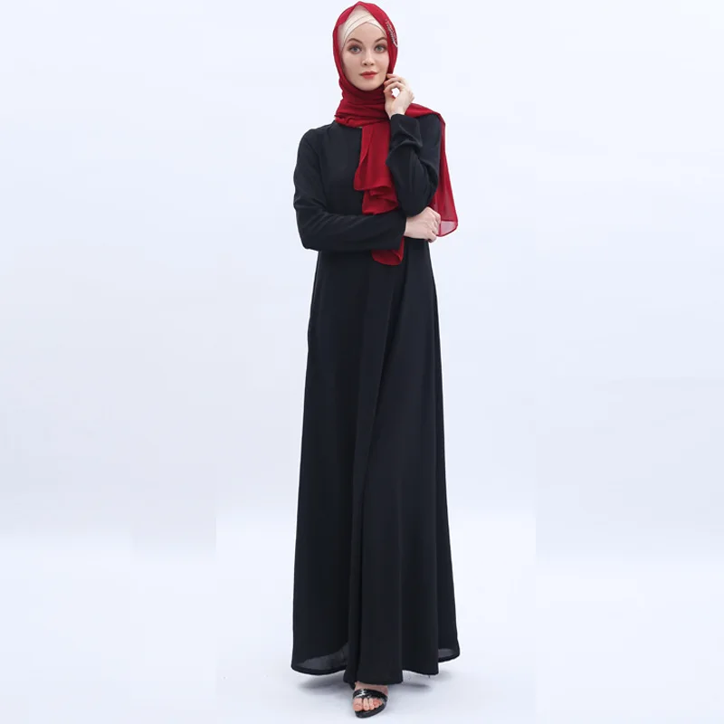 Abaya Длинное Макси мусульманское платье Турция женское платье хиджаб платье с длинным рукавом Дубай Арабский турецкий мусульманские платья Tesettur Elbise Caftan - Цвет: Черный