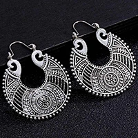 Antique Silver Индийские племенные латунные серьги, висячие серьги в форме цветка, украшенные вихрем «цыганские» серьги для женщин, богемные Винтажные серьги EAR00C000B02B - Окраска металла: Antique Silver