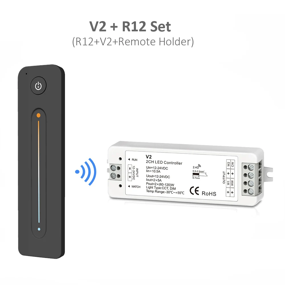 

WW CW Светодиодный контроллер CCT 2CH 12V 24V DC 10A Светодиодный диммер RF 2.4G Беспроводной пульт дистанционного управления для одноцветной двойной белой светодиодной ленты