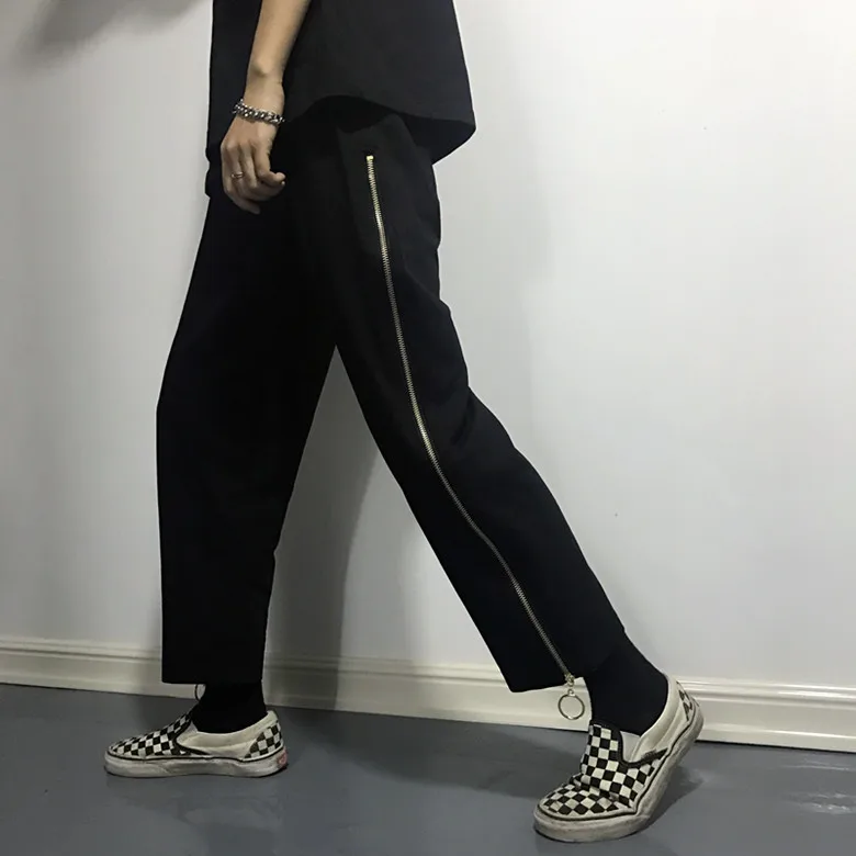 Лоскутные брюки с металлической пряжкой на молнии прямые в японском и корейском
