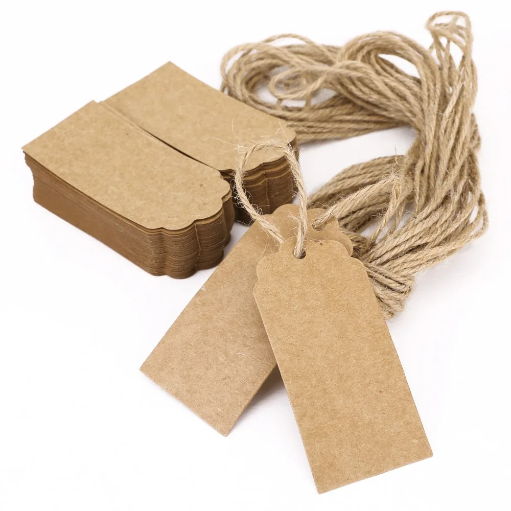 

Send hemp rope 100Pcs/Lot Paper Mark New Kraft Paper Tags Hang Pricing Label Party Wedding Gift Tag Card Kraft Brown