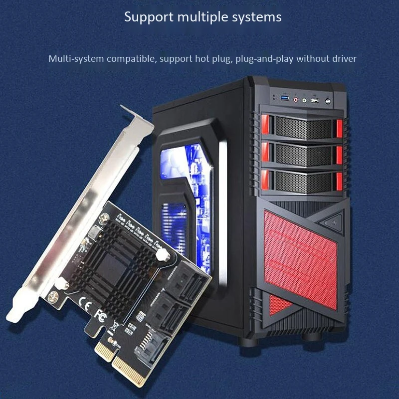 

PCIE to 5-Port SATA3.0 Expansion Card Computer Chassis Adapter Card JMB585 Chip
