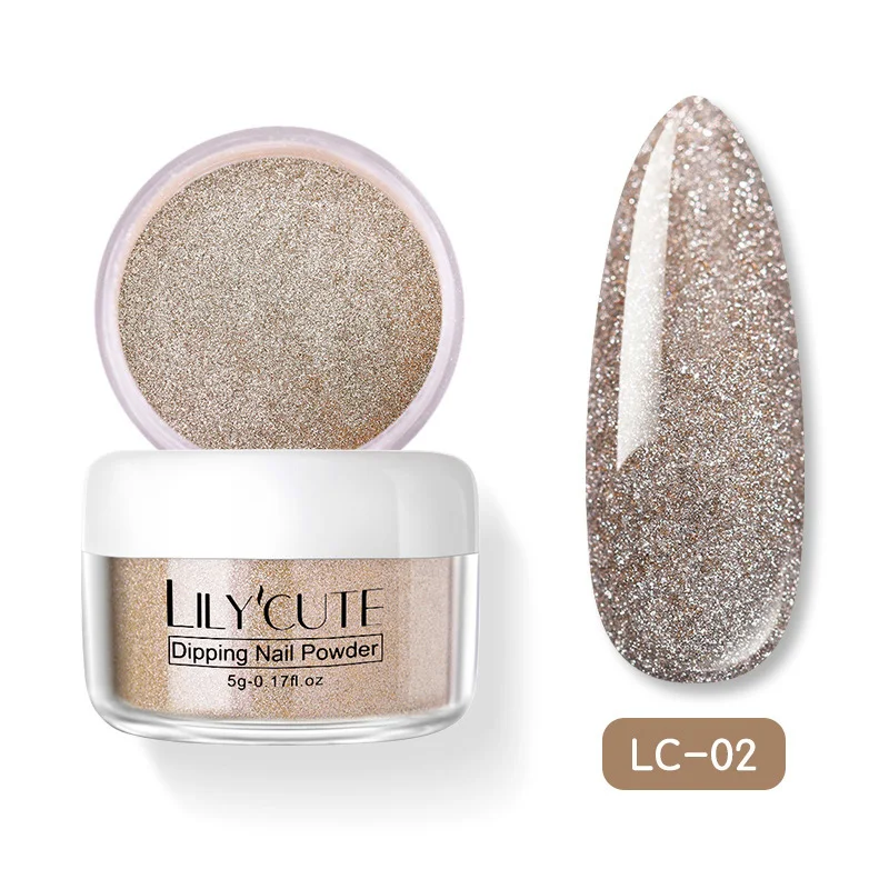 Glitter LC-02 LILYCUTE голографическое погружение ногтей Блеск порошок наборы градиентный французский порошок для ногтей цветной натуральный сухой пигмент для ногтей - Цвет: Glitter LC-02