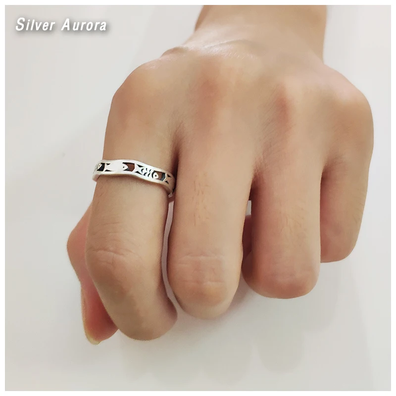 999 Стерлинговое Серебро регулируемые кольца для женщин кольцо с рыбками и