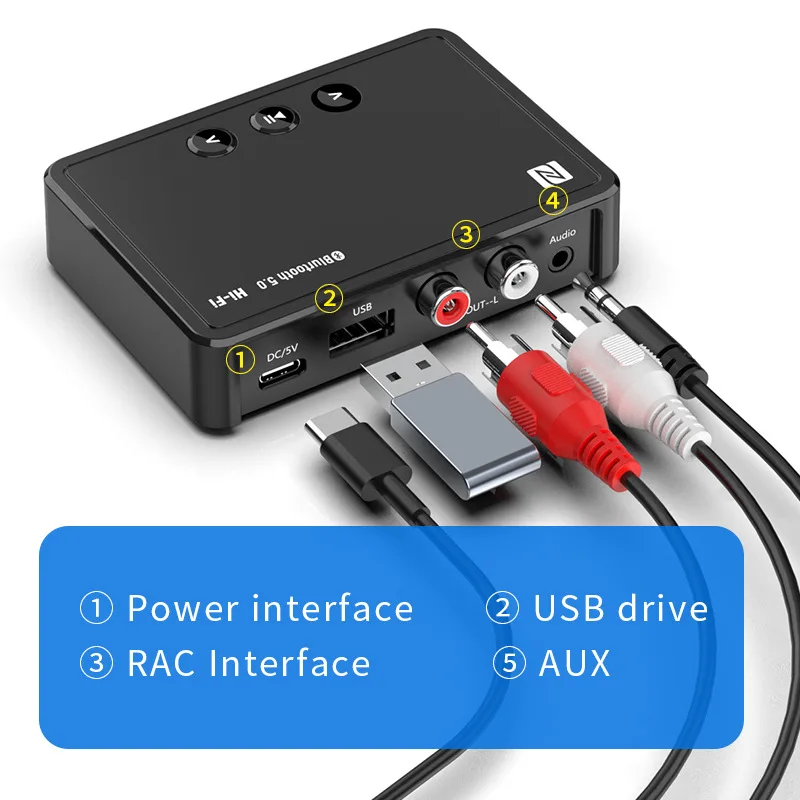 NFC Bluetooth 5 0 RCA аудио приемник 3 мм AUX разъем беспроводной адаптер с управлением