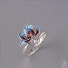 Винтажное Открытое кольцо в виде лотоса, Винтажное кольцо из перегородчатого синего лотоса