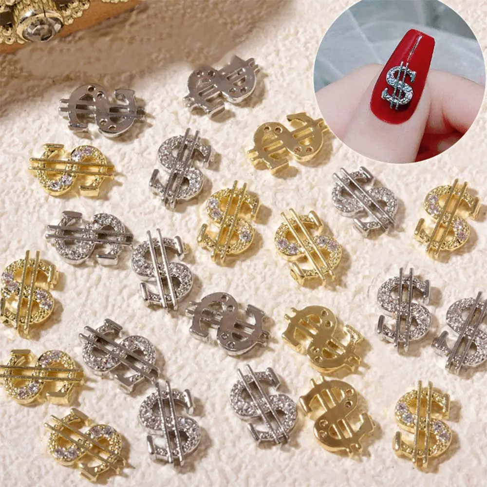 

New Dollar Zircon Sparkle Diamond Alloy Hollow Coin Gold Silver 3D Nail Crystal
