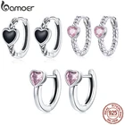 Bamoer Аутентичные стерлингового серебра 925 простой розовый сердце кристалл пряжки для ушей серьги для женщин Свадебные серебряные украшения BSE509