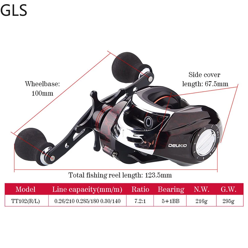 

Profession 5+1BB Baitcasting Fishing Reel Drag Power 8kg Carp Fishing Reels 7.2:1 Fishing Coil