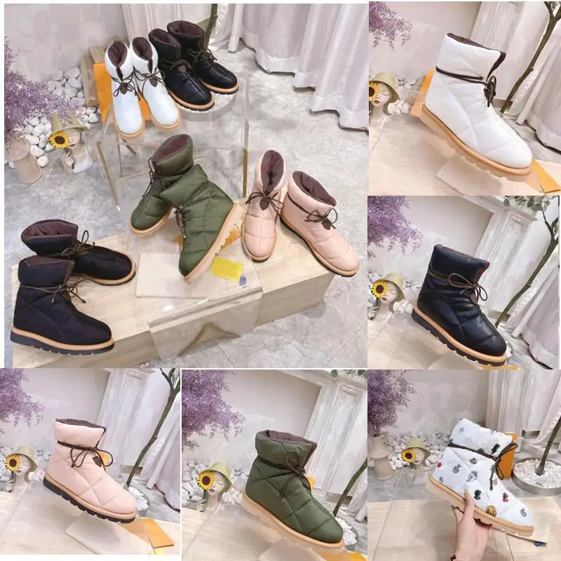 

2021 winter snow boots high quality famous luxury designer lightweight women's flat bottomed low lettered laceup downshoes 35-41