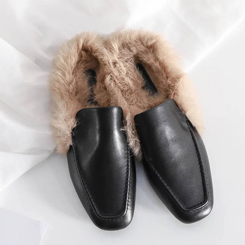 Женские туфли лодочки YMECHIC осенние из натуральной кожи с мехом на низком
