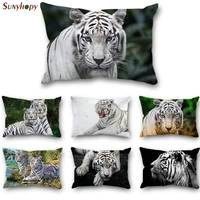 custom white tiger pillowcase satin fabric rectangle bed pillow cover for home wedding decorative pillowcases 0804zll