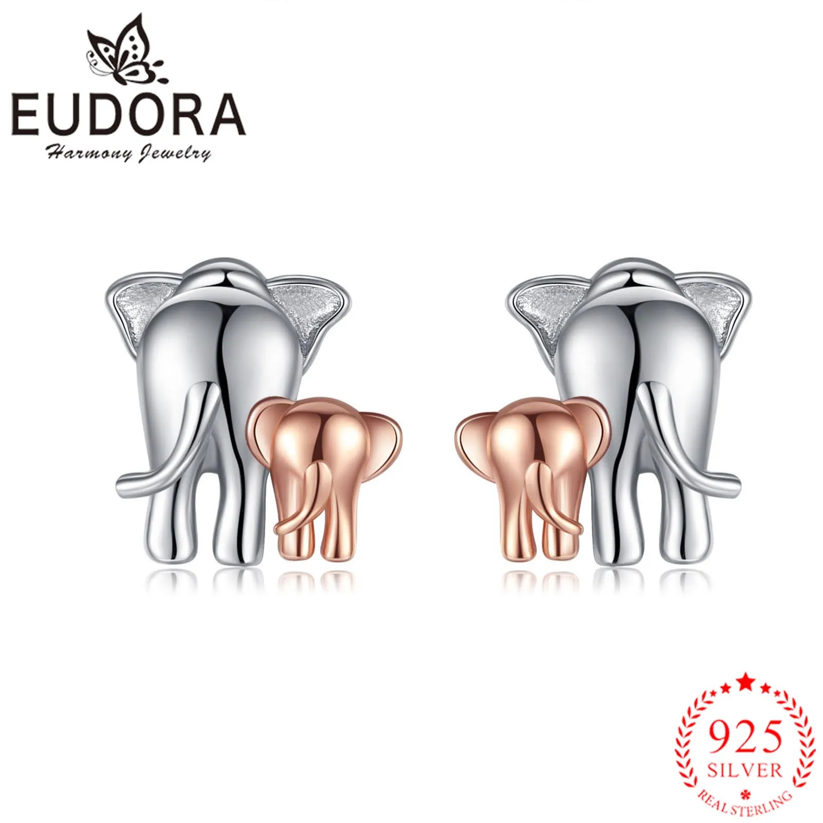 

EUDORA 925 Sterling Silver Earings Elephant Mom and Baby Animal Series Fine Fashion Silver Jewelry For Women Girls Gift CYE145