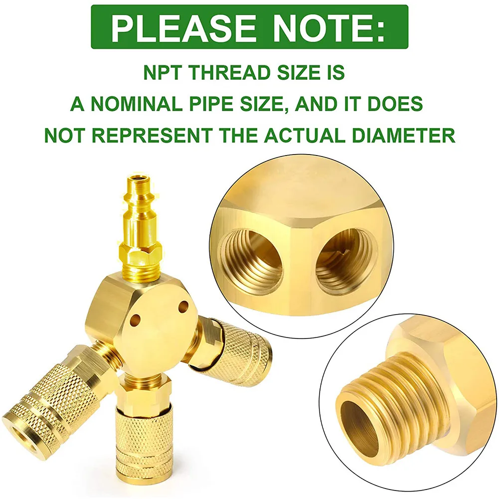 

3 WAY Quick Coupler 1/4 NPT Connector Air Hose Pneumatic Tools America Style Connector Joint Copper Coupler Adapter Fast Ship