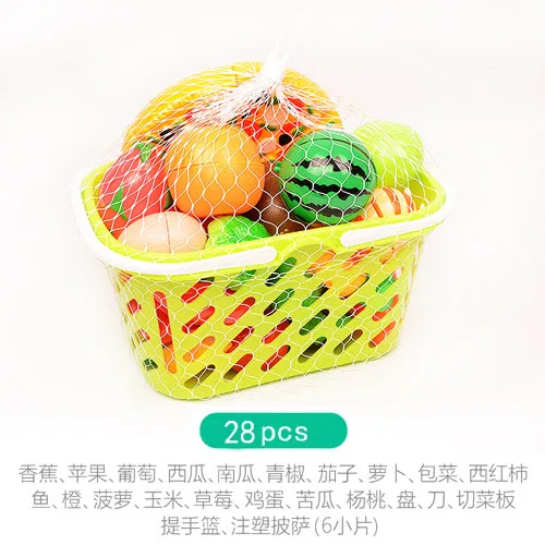 28pcs with Basket Прямая ; набор из 10 шт./компл. Пластик Кухня комплекты Монтессори взаимодействие между родителями и детьми нарезать овощи и фрукты для детей - Цвет: 28pcs with Basket
