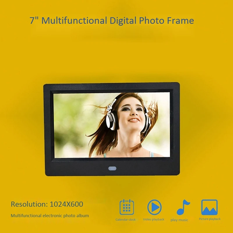 

Цифровая фоторамка 7 дюймов мультимедийный плеер MP3 MP4 будильник настенный монтаж с инфракрасным пультом дистанционного управления