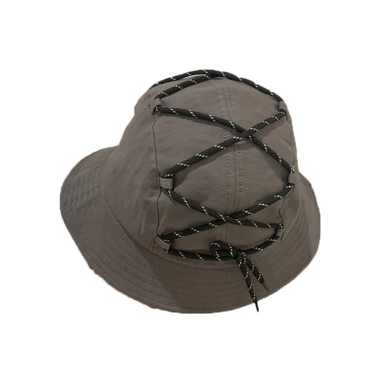 

Summer Shoelace Basin Hat Individuality Beach Bucket Cap Breathable Fisherman Hats With Rope Comfortable Panama