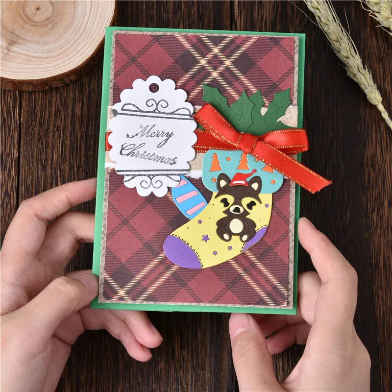 DiyArts рождественские носки с милым медведем металлические Вырубные штампы новые