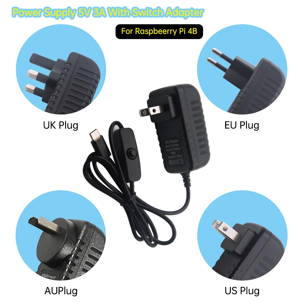 Адаптер питания Raspberry PI 4B 5 В 3 А мА зарядное устройство USB Type-C блок розетка