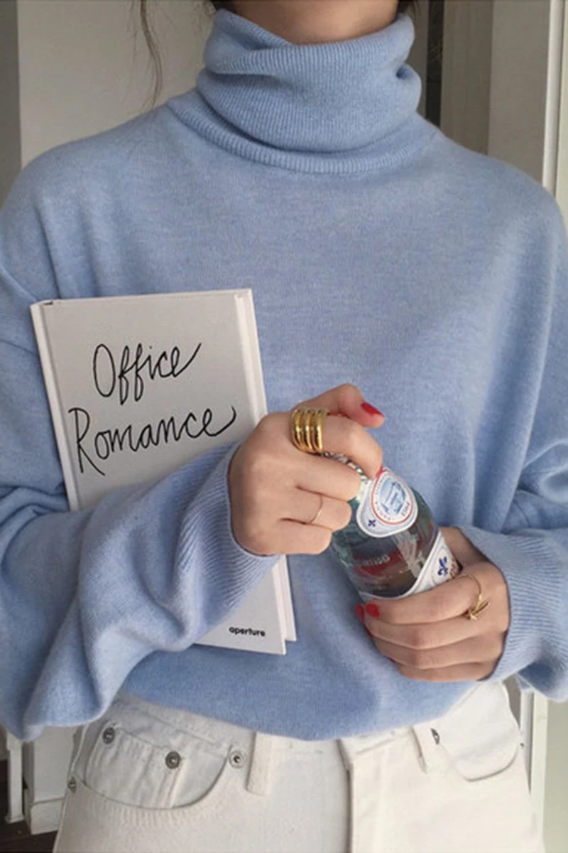 Женский пуловер с высоким воротом Woherb корейский милый вязаный свитер для девочек