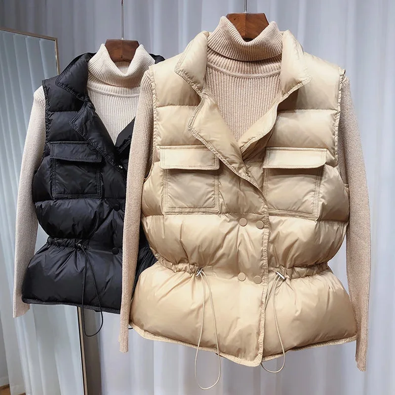 

Vests for Women Down White Duck Sleeveless Vest Spring 2021 Women's Warm Padded Woman Autumn Coat Jackets Korean Fashion Style