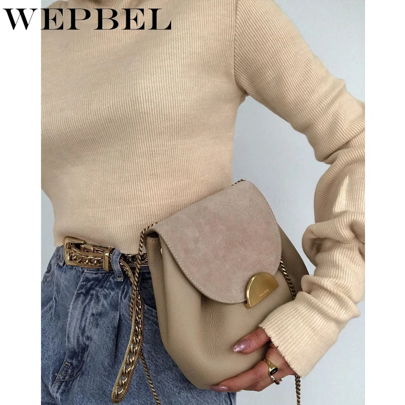 

WEPBEL Women Autumn Winter Elegant Skinny Knitted Pullover Top Sweater Bottoming Shirt Ladies Puff Sleeve Turtleneck Knitwear