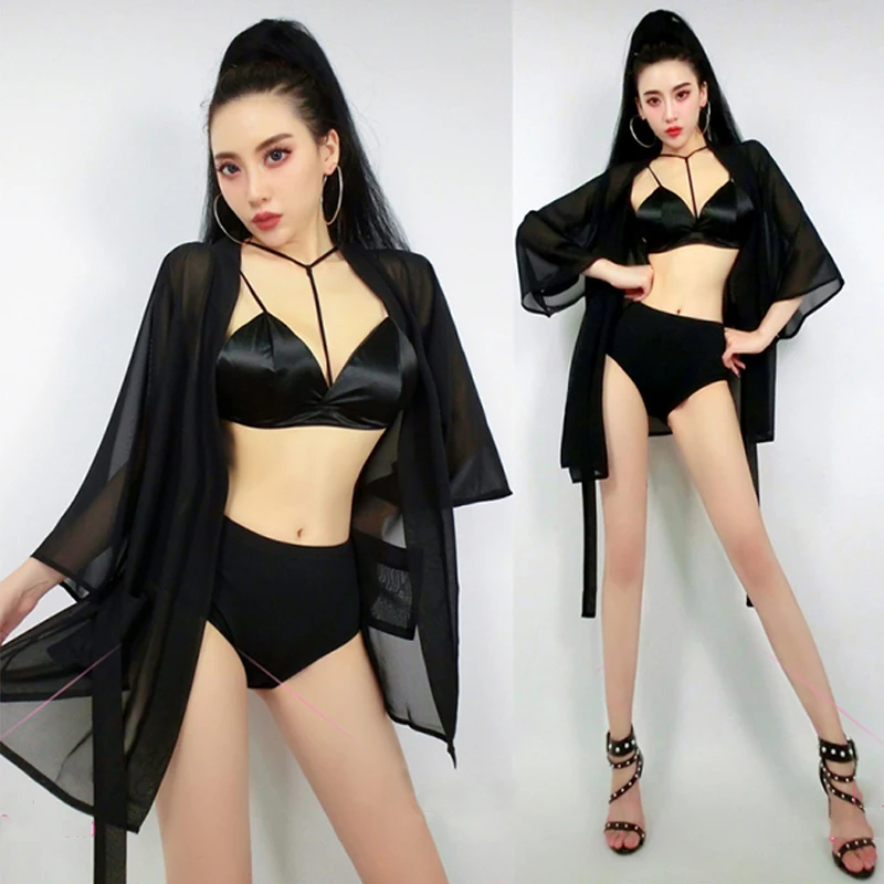 

Nightclub Party Black Bikni Bar DJ Gogo Costume Women Pole Dance Modern Jazz Dance Clothes Singer Show Stage Outfit DNV15226
