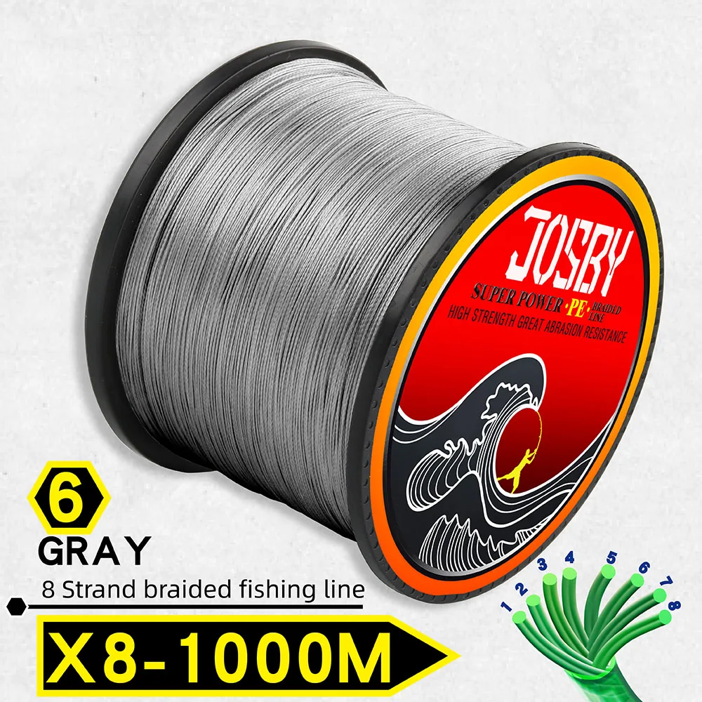 X8-Gray1000m JOSBY плетеная леска 1000 м мультифиламентная PE 4 нити рыболовный шнур 10LB-85LB сильная Японская Технология оранжевый 9 цветов - Цвет: X8-Gray1000m