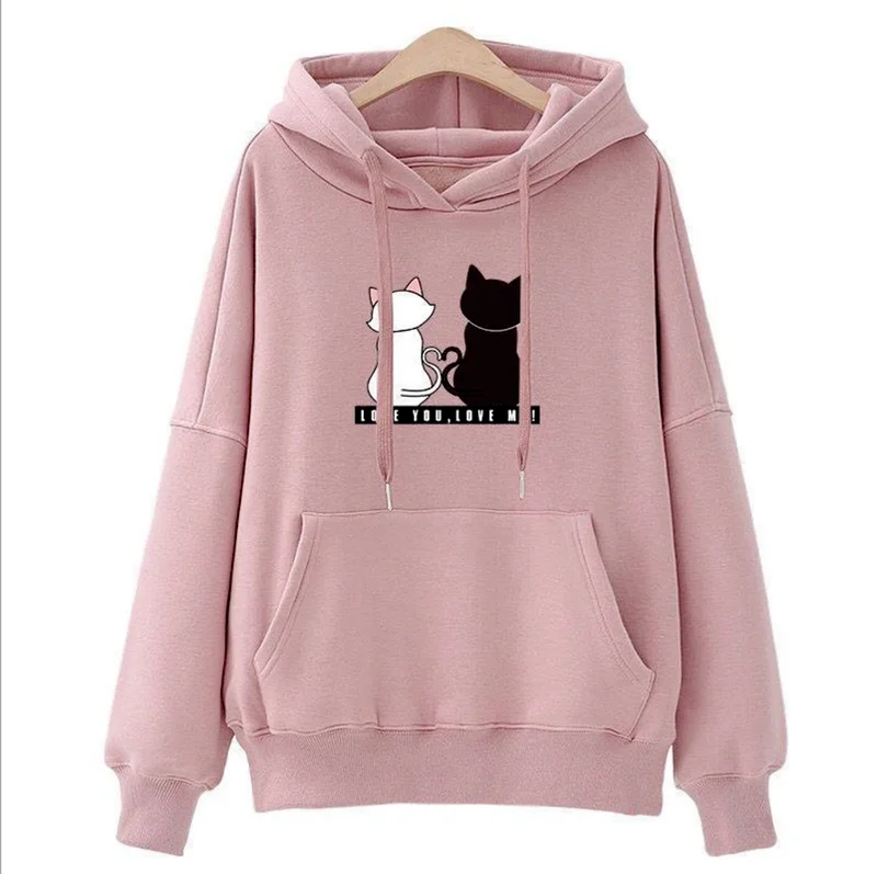 

Cute Cat Hoodie For Women Long Sleeve College Sweatshirt Korean Style Hoodie Casual Street Polerones 2021 Kangaroo Pocket Hoodie