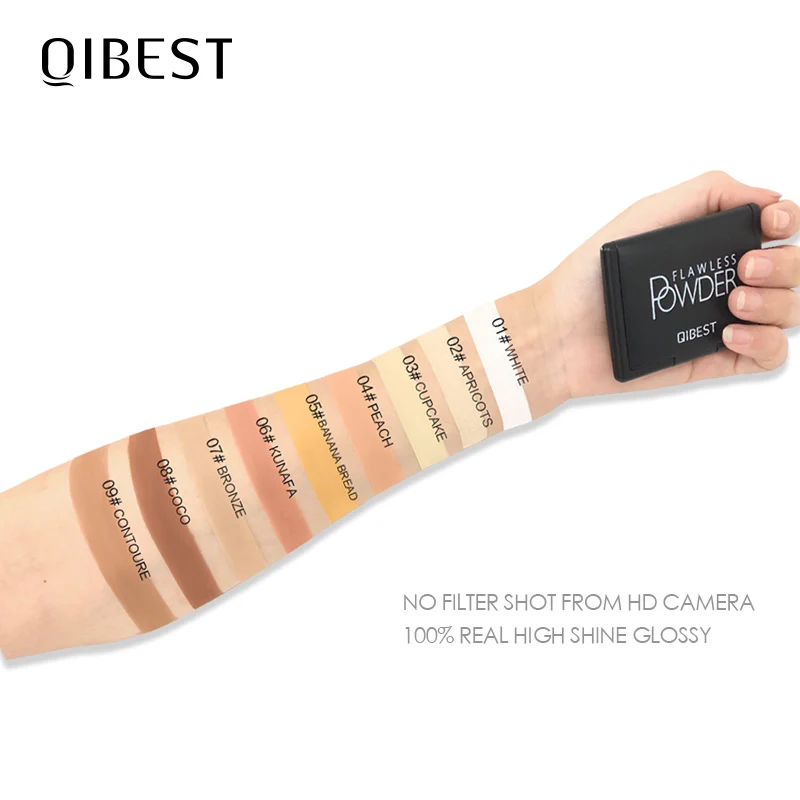 

QIBEST 9 Colors Professional Face Powder Oil Control Brighten Full Coverage Concealer Long Lasting Makeup Compact Setting Powder