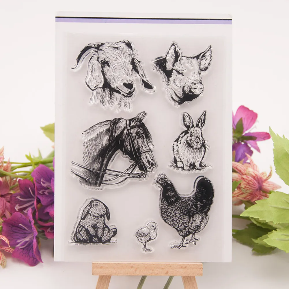 

Овца свинья лошадь кролик курица прозрачный силиконовый штамп/печать для DIY скрапбукинга/фотоальбом декоративная печать листов