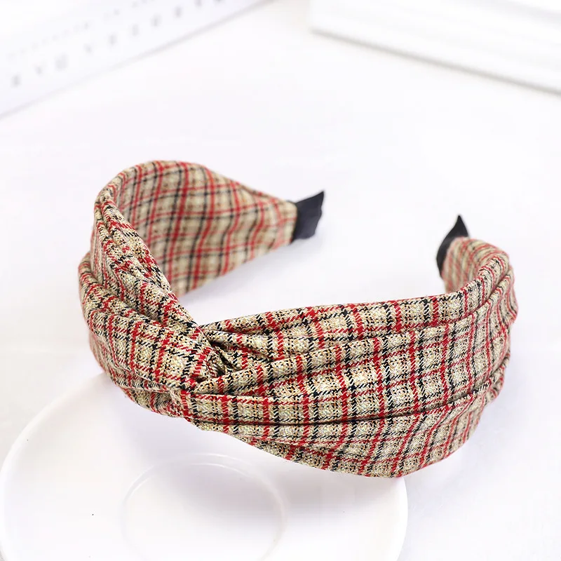 2021 Koren Fashion Plaid Cross Wide Hair Bands Women Turban Headband hoop Girls Accessories Head bands Headdress |