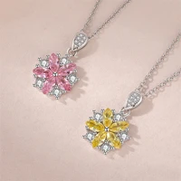 genuine 925 sterling silver pendants necklaces for women pink yellow topaz gemstone romantic flower fine jewelry wedding gifts