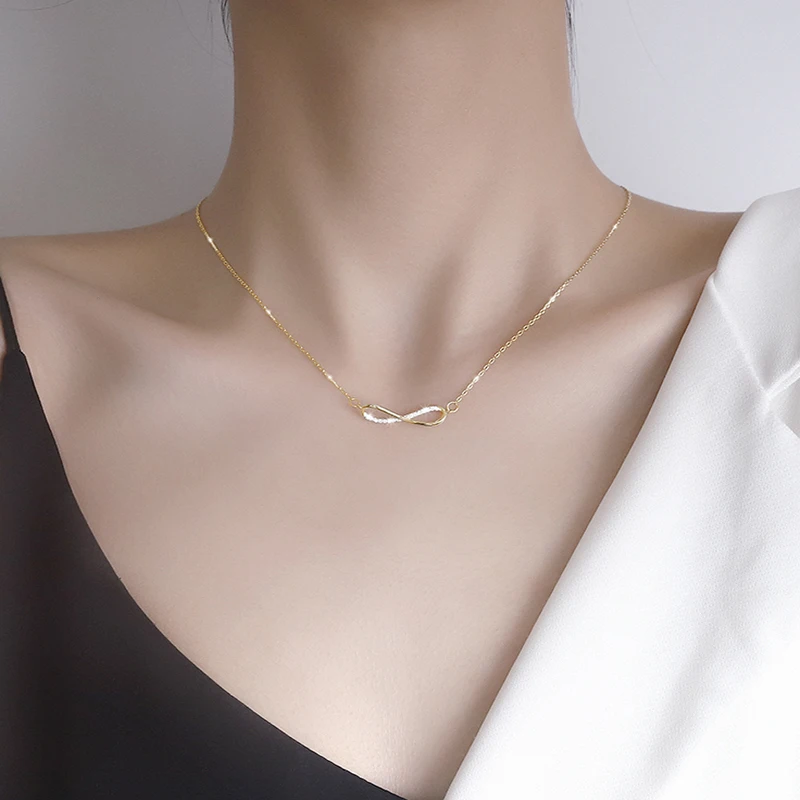 

Endless Minimalist Geometric Cubic Zirconia 925 Sterling Silver Pendant Necklace For Women Luxury Designer Jewelry Gifts