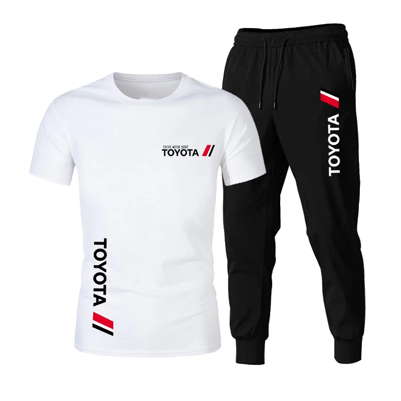 

2021 New Brand Men's Sports Suit Simple Men's Casual Suit O-neck Short-sleeved T-shirt + Trousers Suit Men's T-shirt Pants Suit
