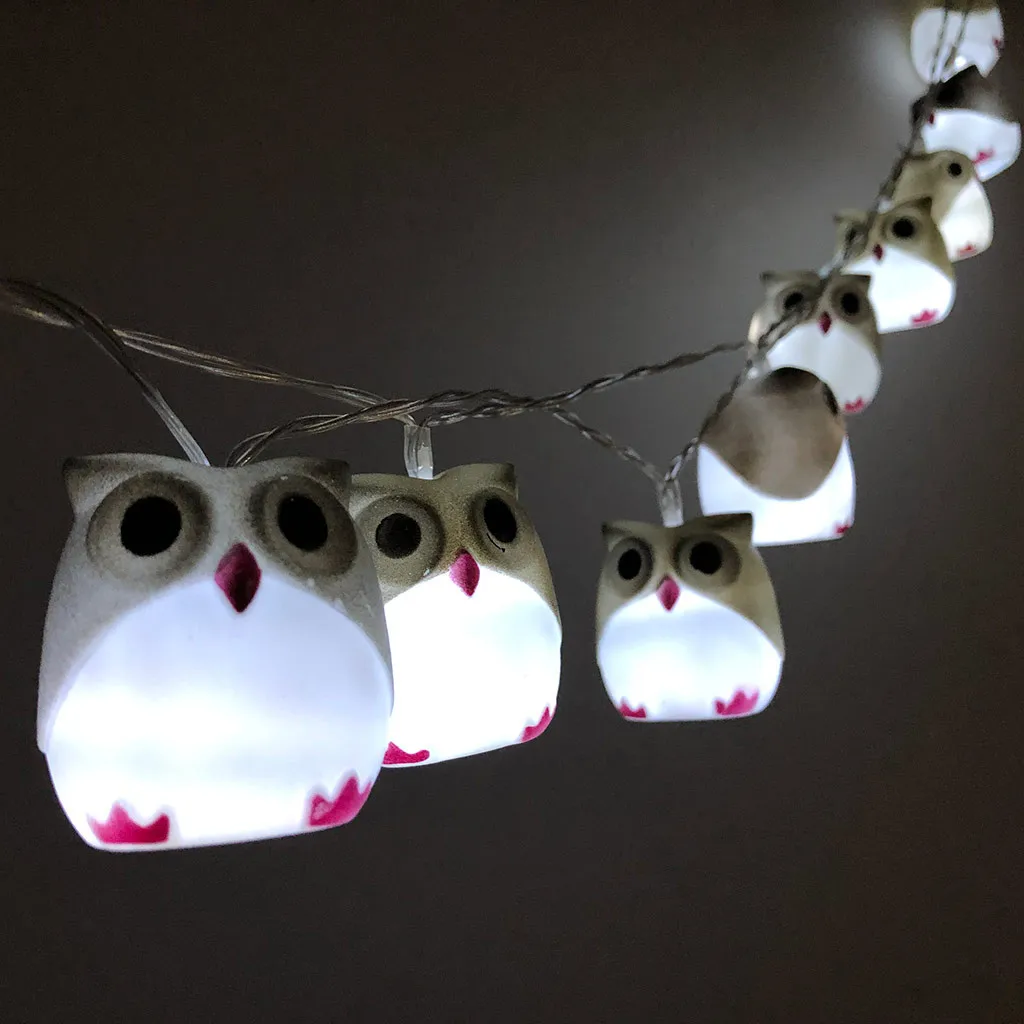 White 1,65 м 10LED Милая гирлянда в виде совы для Хэллоуина, праздничные гирлянды на День святого Валентина, День рождения, свадьбу, вечеринки, декоративные Экономичные лампы на батарейках - Испускаемый цвет: White