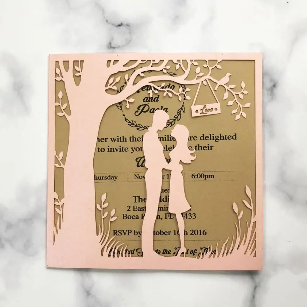 

35pcs/lot Hot Sale Sweet Love Wedding Invitation Card Several Colors Love Tree Pattern Lovers Party Engagements Invitation Card