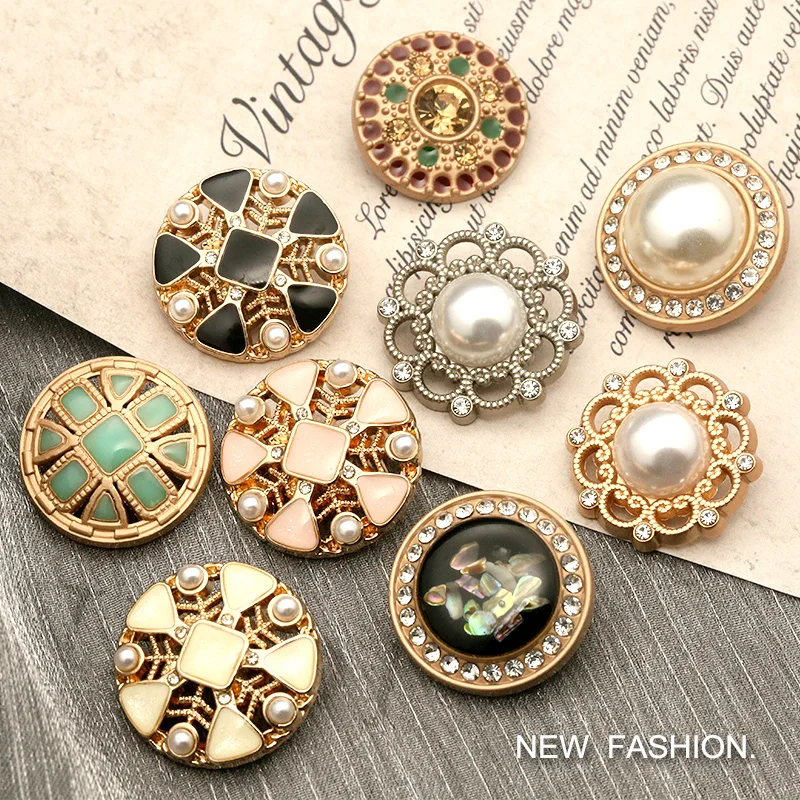 

6pcs 18mm - 25mm Vintage Pearl Buttons for Suit Coat Needlework Sweater Women Metal Diamond Button Dress Decorative Clothing