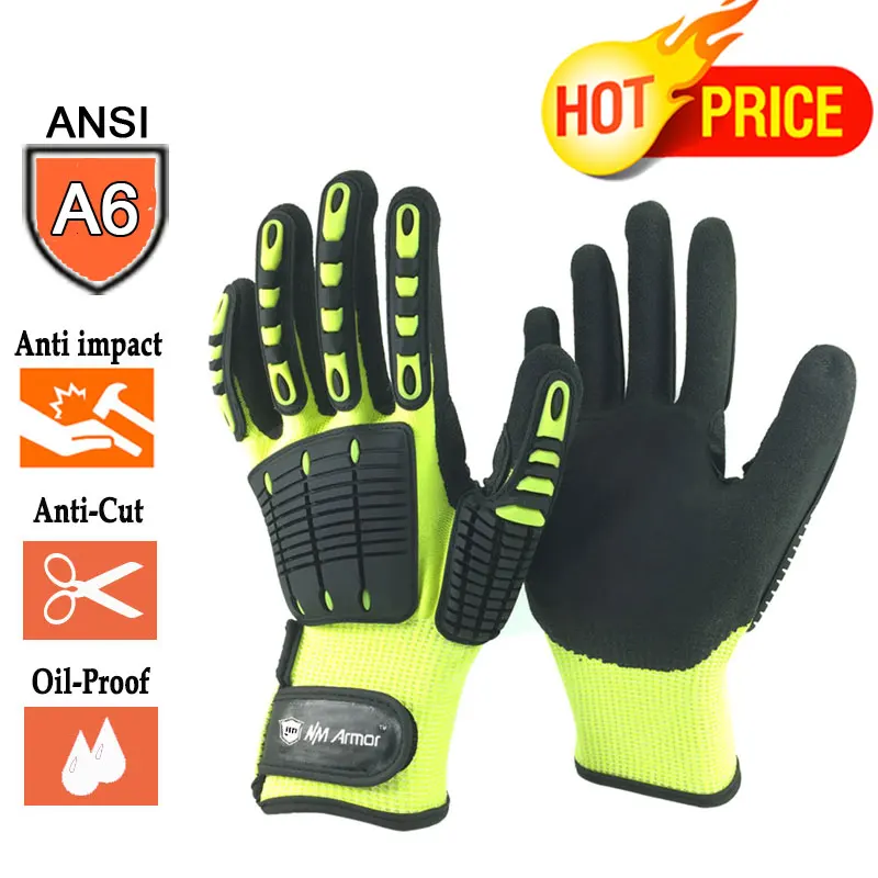 NMSafety Cut Resistant Safety Garden Work Glove Anti Vibration Mechanic Hand Protective Running Gloves ANSI Level A6.