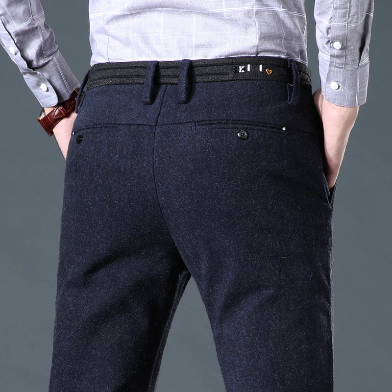 Осень и зима новые мужские плотные повседневные брюки бизнес мода Slim Fit Брюки брендовые черные темно-серые