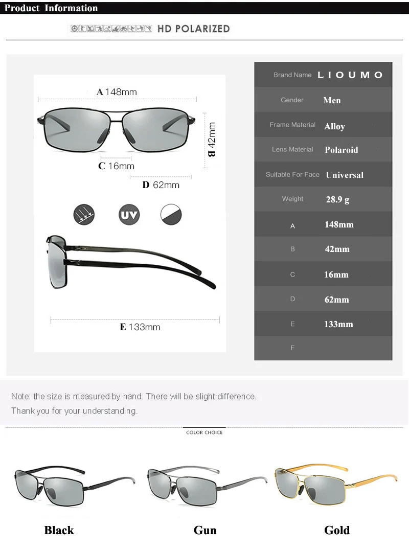 

Photochromic Sunglasses Men Women Polarized Chameleon Glasses Driving Goggles Anti-glare Sun Glasses
