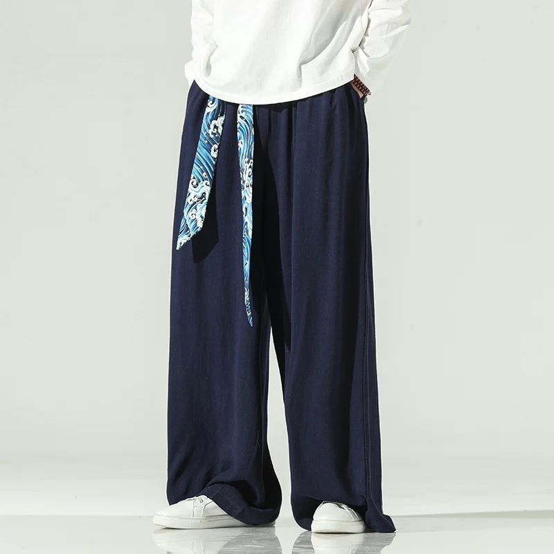 Мужские Широкие штаны 2021 мужские льняные джоггеры Ретро свободные брюки черные в