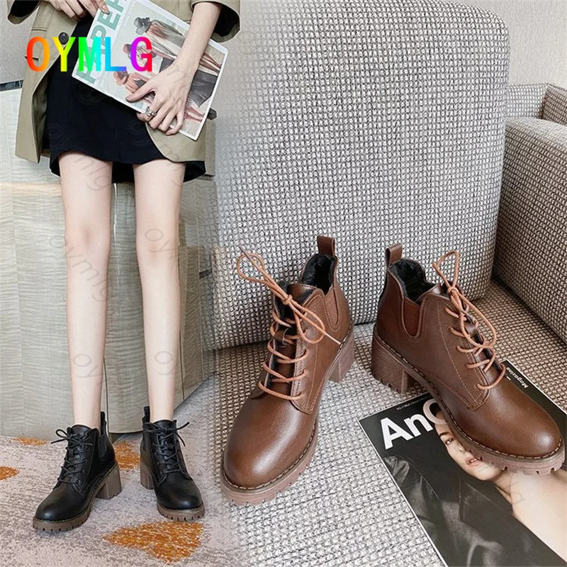 

Thick-heeled Martin boots women's 2021 autumn winter new British style high-heeled short boots women's wild lace-up short boots