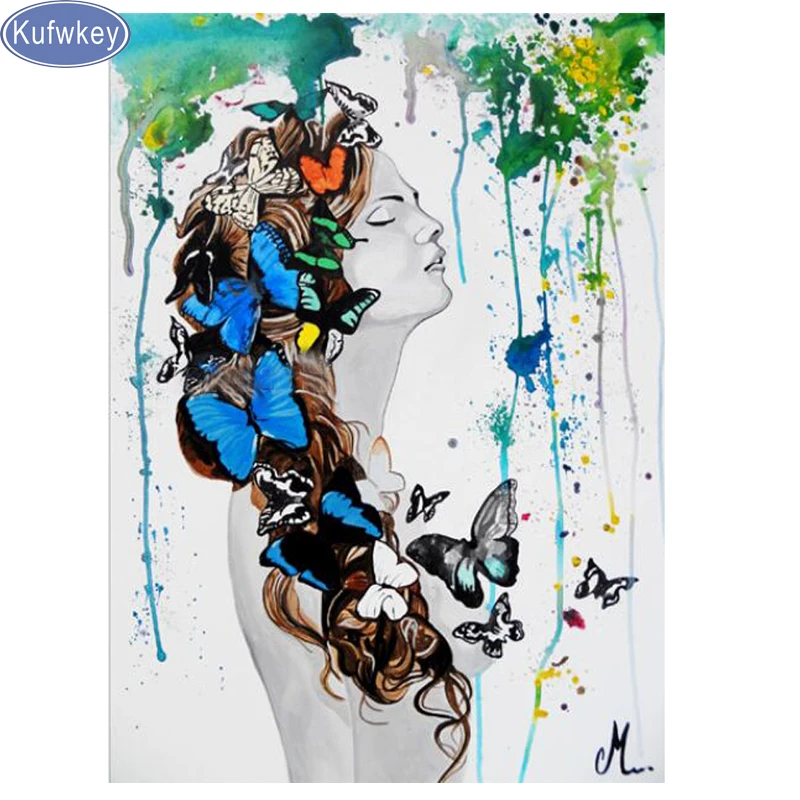 

Diamond embroidery Crystal butterfly watercolor girl diamond painting New Cross Stitch full square Rhinestone mosaic diamond,art