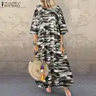Платье ZANZEA женское с винтажным принтом, вечерний Повседневный Камуфляжный сарафан с коротким рукавом, длинная туника, лето 2022