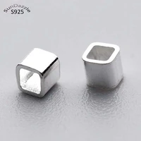 10pcs real pure solid 925 sterling silver crimp end beads silver crimps silver end bead square tube for jewelry making findings